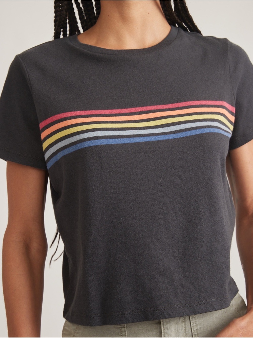 NWT Marine Layer Easy Crop Graphic Tee XS Washed Black Rainbow